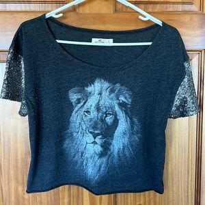 Hollister short sleeve crop top, size small. Gray color with sequin sleeves